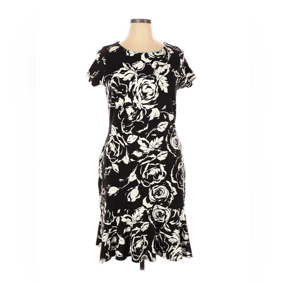 Lauren Ralph Lauren Women’s XL Floral Midi Dress Ruffle Hem Short Sleeve Stretch
